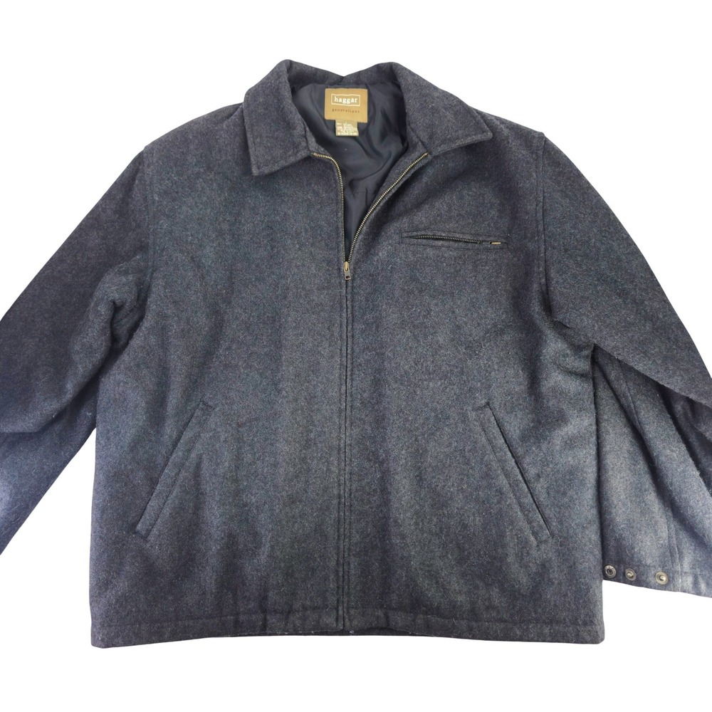 Vintage Haggar Generations Mens Charcoal Gray Wool Blend Full Zip Jacket Coat L